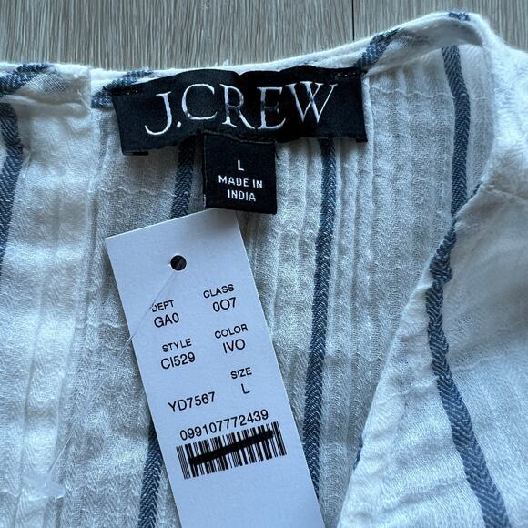 J Crew Puff Sleeve Top In Sheer Gauze Womens Large White Striped - Picture 2 of 8
